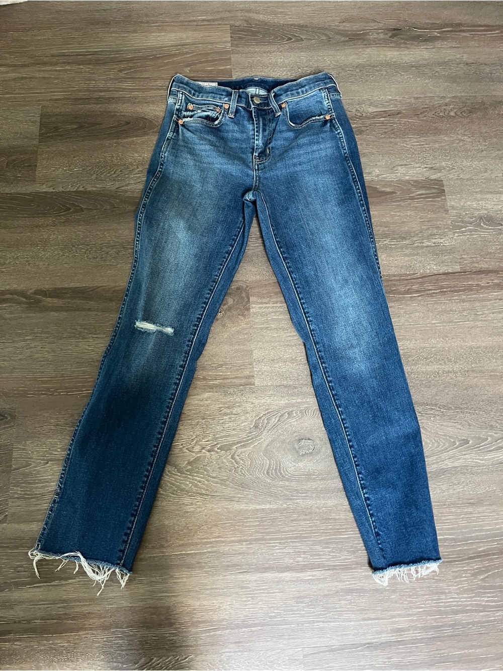 GAP Dark Blue Straight-Leg Women's Jeans with Frayed Hem